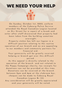 Donation poster following breakin and theft