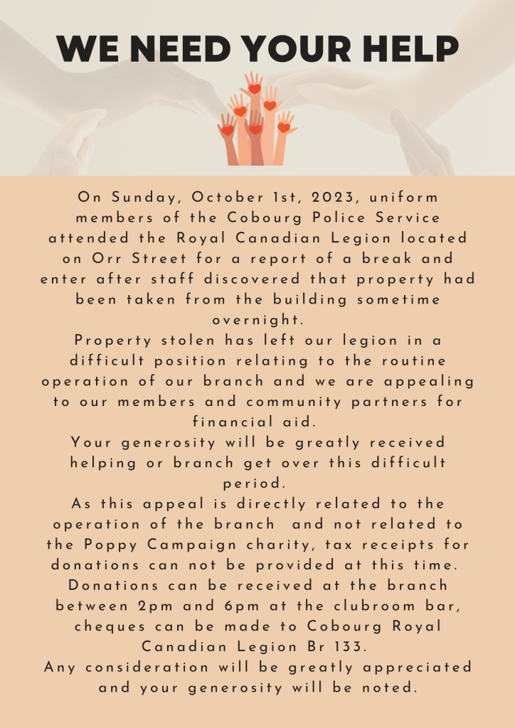 Donation poster following breakin and theft